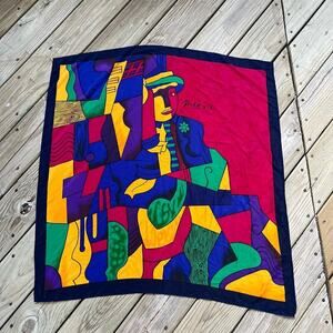 Women's Vintage Picasso Colorful Art To Wear Square Scarf 100% Silk